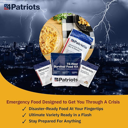 4Patriots 72-Hour Survival Food Kit: Disaster-Resistant Emergency Food With Incredible Variety Designed to Last 25 Years in Emergency Food Pouches, 20 Servings of Delicious Freeze-Dried Food, Emergency Rations For Your Disaster Food Supply