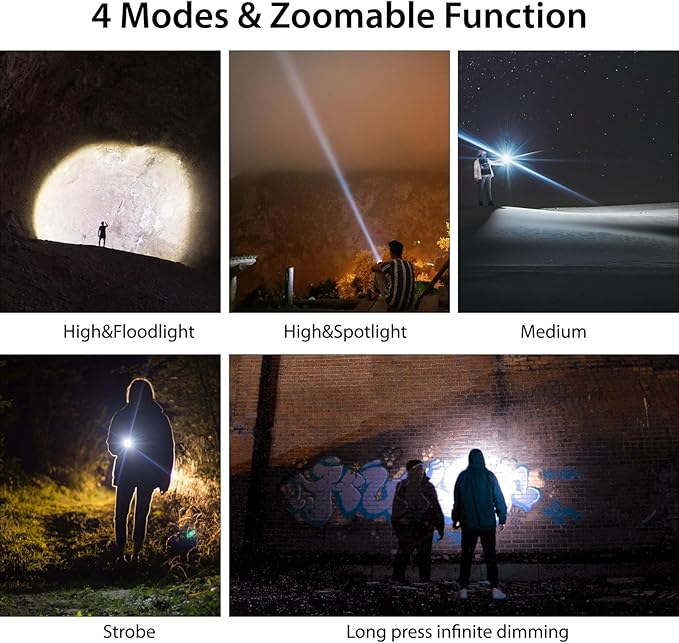 Rechargeable Led Flashlights High Lumens, 250000 Lumens Super Bright Tactical Flashlight, Handheld Powerful Flashlights for Emergencies, Camping, Hiking