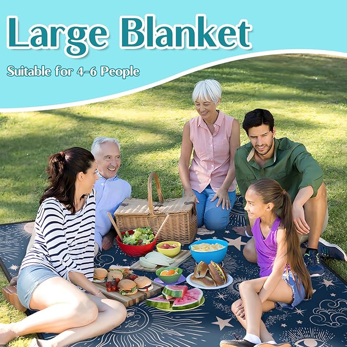 Goth Sun and Moon Picnic Blanket Waterproof Foldable Extra Large Picnic Mat Beach Blanket 60"x80" for Camping Beach Hiking Patio Party Decor Gifts