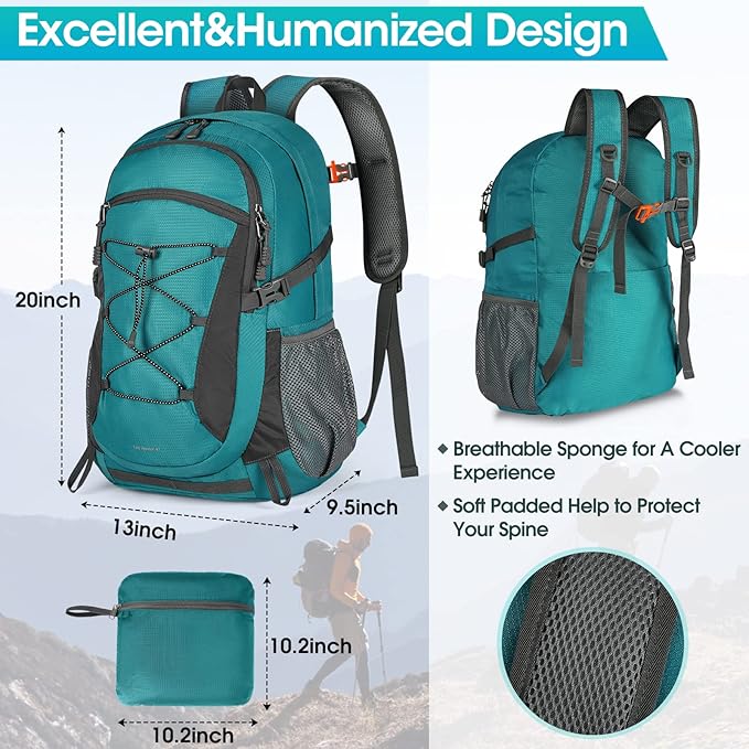 RAINSMORE Hiking Backpack 40L Waterproof Camping Backpack Lightweight Packable Backpack for Women Men Outdoor Travel Daypack