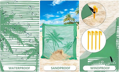 Beach Blanket Waterproof Sandproof Beach Mat 79”x 83” for 1-4 Adults Quick Drying Durable Outdoor Picnic Mat for Beach Festival Travel Camping Hiking (COCOTREE, 79"×83"(4 Person))