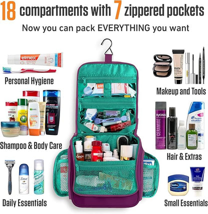 VENTURE 4TH Hanging Travel Toiletry Bag for Women & Men - Travel Organizer with Expandable Compartments & Removable Clear Pouch for Toiletries (Purple/Mint)
