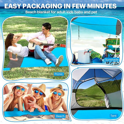 EASYFUN Beach Blanket Sandproof Oversized, 118'' × 110'' Extra Large Beach Mat, Portable Picnic Mat for Travel Camping Hiking, Light Weight Beach Essentials Family Water Resistant Mat Nylon 210T