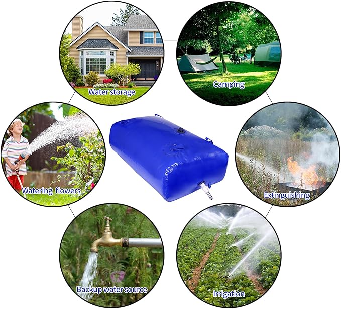 2480 L/650 gal Water Bladder Storage Containers, Foldable Portable Water Tank Large Capacity Soft Water Bag, Drought Resistance, Fire Prevention, Emergency Water