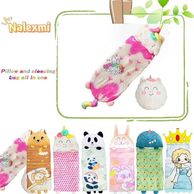 Happy Kids Sleeping Bag, Animal Bags, Sleepy Sack, Comfy, Cozy, Compact, Sleeping Bag with Pillow, Soft Pillow, Nap Mat, Wram Plush with Cotton, Slumber Bag