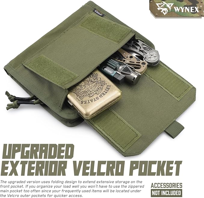 WYNEX Tactical Folding Admin Pouch, Molle Tool Bag of Laser-Cut Design, Utility Organizer EDC Medical Bag Modular Pouches Tactical Attachment Waist Pouch Include U.S Patch