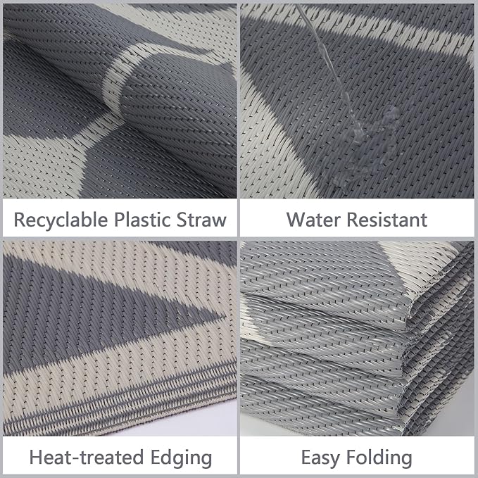 RURALITY Outdoor Rugs 5x8 Waterproof for Patios Clearance,Plastic Straw Mats for Backyard,Porch,Deck,Balcony,Reversible,Arrows Pattern