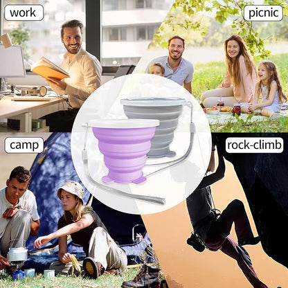 Collapsible Cups, Silicone Collapsible Travel Cup, Expandable Folding Camping Drinking Cup with Lids Reusable Small Portable Mugs Cup for Travel, Camping, Hiking, Beach, Outdoor Sports 180ML+180ML
