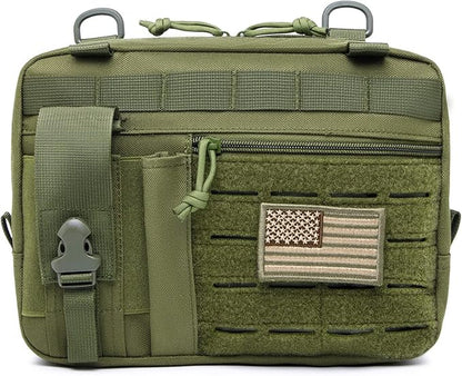 Tactical Molle Admin Pouch of Laser Cut Design,Medical EMT Organizer with Phone Pouch,EDC EMT Pack IFAK Tool Holder with US Patch (Large Green Without Accessories)