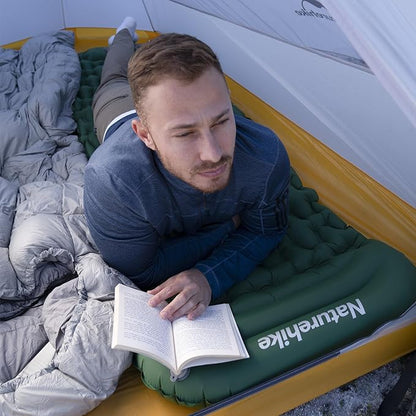 Naturehike Camping Sleeping Pad, Ultralight Inflatable Sleeping Mat with Pillow Built-in Pump, 2.6 Inch Lightweight Air Mattress for Backpacking, Hiking, Traveling, Green
