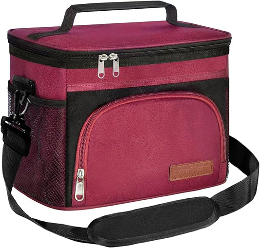 ExtraCharm Insulated Lunch Bag for Women/Men - Reusable Lunch Box for Office Picnic Hiking Beach - Leakproof Cooler Tote Bag Organizer with Adjustable Shoulder Strap for Adults