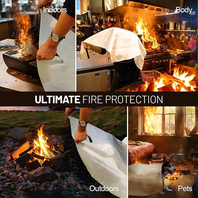 2-Pack Emergency Fire Blanket for Home & Kitchen, 40” x 40" Flame-Resistant Blankets Suitable for Camping, Barbecue, Picnic, Car, Fireplace & Warehouse Emergency Survival Safety Blankets.
