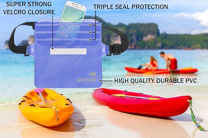 Waterproof Fanny Pack Pouch (2 Pack) for Men & Women Dry Bag Water Resistant with Adjustable Waist Strap - Protects Valuables at Water Sports (Blue & Violet)