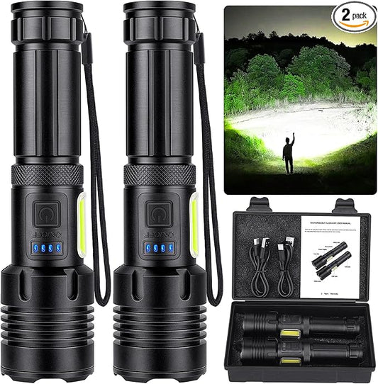 Rechargeable Flashlights High Lumens, 2 Packs 990,000 Lumens Super Bright Flash Light with 7 Light Modes & IPX7 Waterproof, Powerful Handheld LED Flashlight for Home Camping Hiking