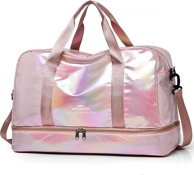 Travel Bag, Gym Bag for Women, Weekender Bags for Women, 40 L Waterproof Duffel Bag, with Shoe and Wet Compartments, Perfect for Gym,Overnight and Travel Use (Pink)