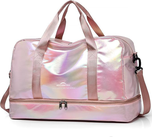 Travel Bag, Gym Bag for Women, Weekender Bags for Women, 40 L Waterproof Duffel Bag, with Shoe and Wet Compartments, Perfect for Gym,Overnight and Travel Use (Pink)