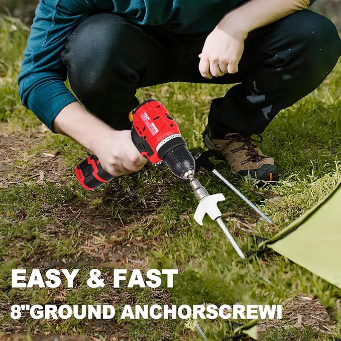 10PCS Screw in Tent Stakes Heavy Duty,8 Inch Screw in Tent Pegs,Metal Camping Stakes,with Hex Head Driver,Nail Lifter,Ropes,Camping Tent Accessories,Black