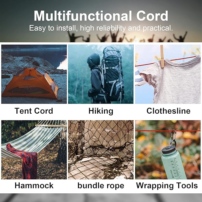 Reflective 550 Paracord/Parachute Cord 4mm Tent Rope 7 Strands 65 Feet Reflect Nylon Pull Guy Lines Spool Wind Proof for Camping Outdoor Hiking Lanyard Bracelets Emergency