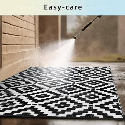 Favoyard Outdoor Rug 4x6 ft Waterproof Reversible Patio Plastic Straw Rugs for Decor Clearance Outside Large RV Camping Area Carpet Mat for Porch Deck Balcony Pool Backyard Picnic Beach Camper Door