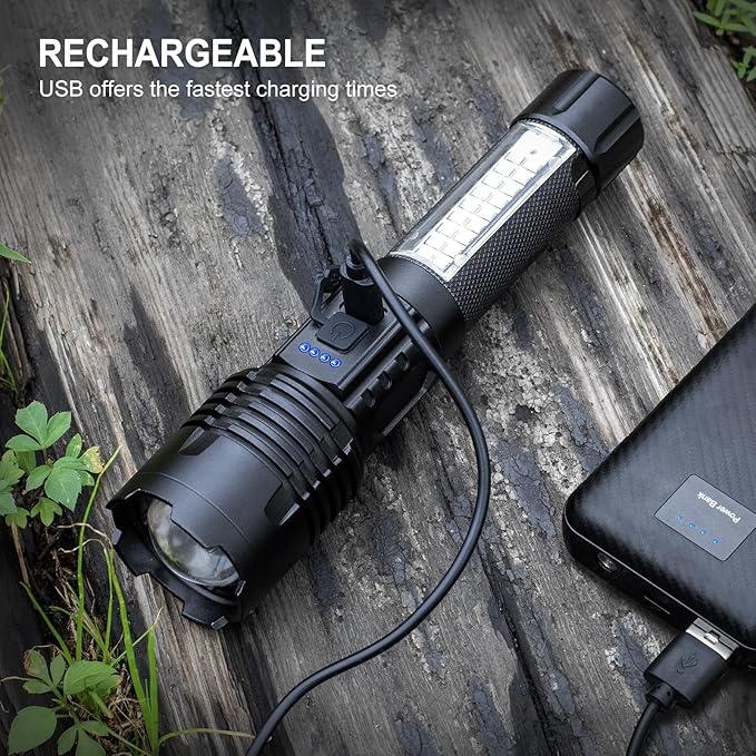 Flashlights High Lumens Rechargeable - 990000 Lumen Super Bright Flashlight with 7 Modes, IPX6 Waterproof Mid-Size LED Flash Light for Home, Camping, Hiking