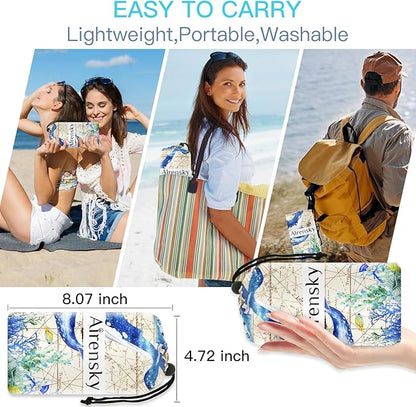 Airensky Beach Blanket, Sandproof Beach Mat 79" X 82" for 4-7 Adults, Large Waterproof Beach Blanket Quick Drying Lightweight Beach Blanket with 4 Stakes for Travel Camping Hiking(Sea World Whale)