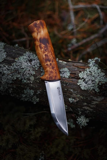 HELLE Knives - Eggen Laminated - Fixed Blade - Classic Knife - Stick Tang - Birch Wood Handle - H3LS Stainless Steel - Made in Norway