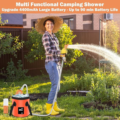 Portable Shower for Camping, Rechargeable Camping Shower Pump with 5 Gallons Collapsible Bucket & LED Light, Electric Outdoor Camp Shower Portable Shower Pump Camping Hiking (5.9 ft Hose)