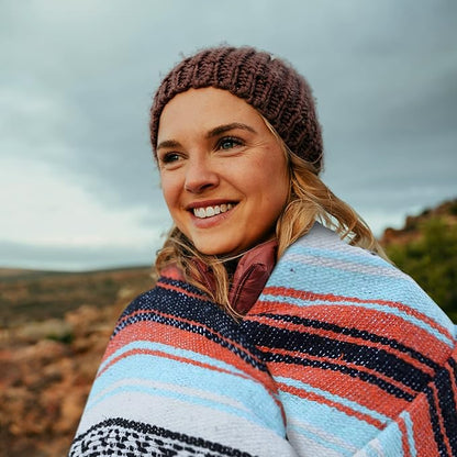 Authentic Extra Large Mexican Blanket (70"x50") - Handwoven Yoga Blanket, Serape Blanket - Artisanal Falsa Blanket, Beach Blanket, Camping Blanket, Picnic Blanket, Outdoor Blanket (Mint-Orange)