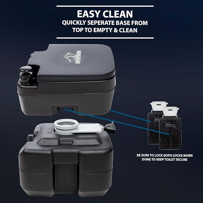 PE Camping Toilet w/Toilet Bags - 2.5 Gallon Fresh Water Camp Potty for up to 50 Clean Flushes - Odorless & Heat Resistant - 5.3 Gallon Waste Tank