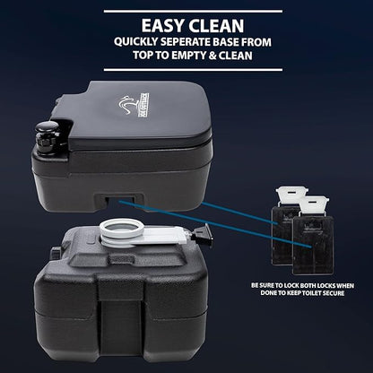 Camping Toilet w/Toilet Bags – 2.5 Gallon Fresh Water Camp Toilet for up to 50 Clean Flushes – Odorless & Heat Resistant Portable Camping Toilet – PE Camping Potty w/ 5.3 Gallon Waste Tank