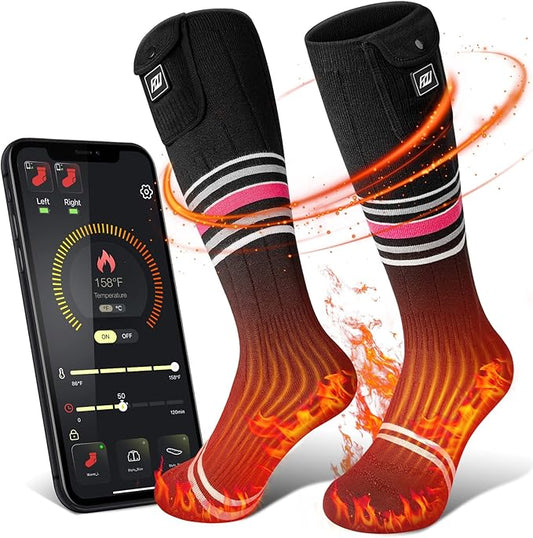 Heated Socks for Women Men Rechargeable Washable, Battery Electric Heated Socks Foot Warmers with APP Control for Skiing Hunting Riding Camping Fishing Hiking Outdoor Work