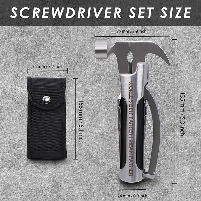 Fathers Gifts for Dad from Daughter Son WORLD'S BEST FATHER I MEAN FATHER Hammer Multitool Camping, 12 In 1 Pocket Multi Survival Tools Cool Gadgets Christmas Birthday Gifts for Men boyfriend