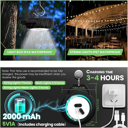 Rechargeable Camping String Lights, Portable Outdoor LED String Light for 2-in-1(32 Ft), Yard Tent Hanging Garden Party Festival Decor Waterproof String Lights