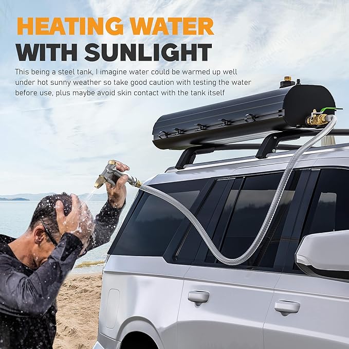 Pressurized Water Tank Road Camping Shower 8 Gallon with Camping Shower for Water Storage, Overlanding and Camping