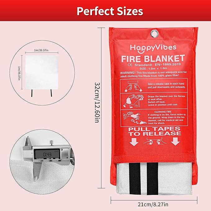 HappyVibes Emergency Fire Blanket for Home - 2 Pack Fiberglass Fire Extinguishing Blanket 40x40 Inches - Fire Blankets Emergency for Home, Kitchen, School, Office, Car, and Grill (Pack of 2)
