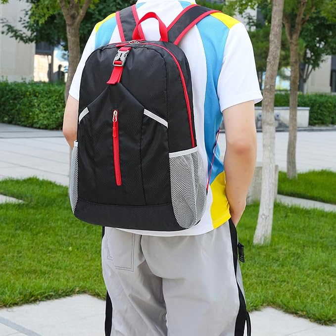 25L Hiking-Backpack Foldable-Sports Daypack-Camping Collapsible Bag Water Resistant Lightweight Travel Men Women (Black)