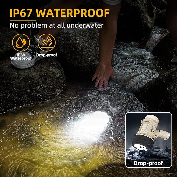 YIERBLUE Rechargeable Spotlight Floodlight Combo 1000,000 Lumen LED, IP67 Waterproof Spot Light COB Flood Light, Impact Resistant Handheld Spotlight with Foldable Stand and Detachable Red Lens