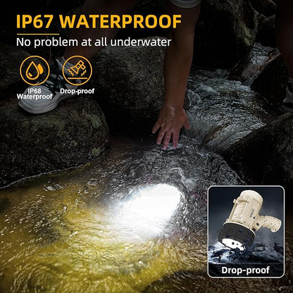 YIERBLUE Rechargeable Spotlight Floodlight Combo 1000,000 Lumen LED, IP67 Waterproof Spot Light COB Flood Light, Impact Resistant Handheld Spotlight with Foldable Stand and Detachable Red Lens