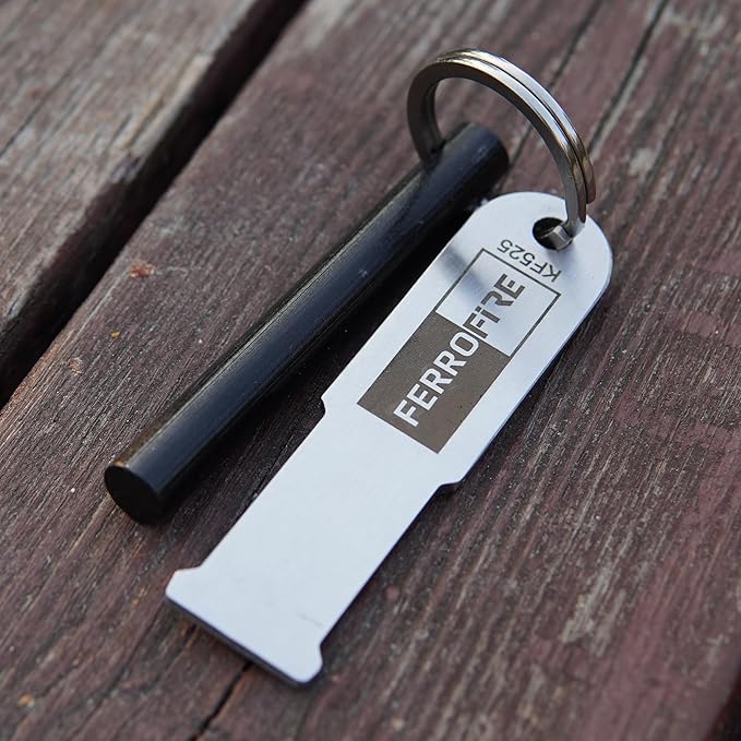 KF525 Stay Safe Keychain Fire Starter with 2.5 Inch Long Ferro Rod and Striker for Camping Emergency (Pack of 2)