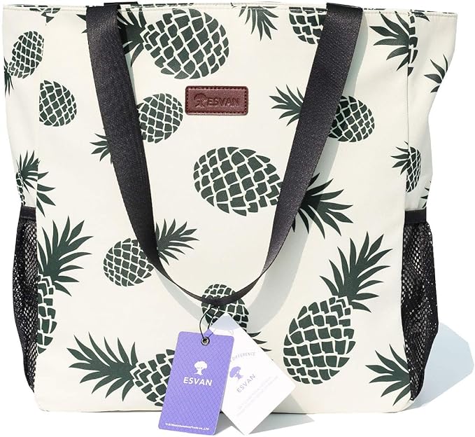 ESVAN Original Floral Water Resistant Large Tote Bag Shoulder Bag for Gym Beach Travel Daily Bags Upgraded