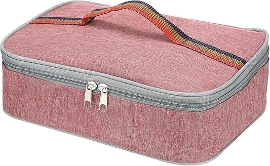 PATIKIL 11"x8"x3" Insulated Lunch Bags, Portable Food Containers Bag Flat Bento Bags Reusable Thermal Lunch Pail for Men and Women, Pink
