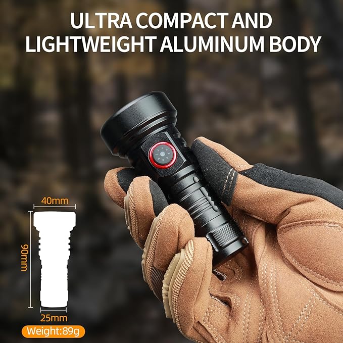 Rechargeable Flashlights High Lumens, Small LED Flashlight 2000 Lumens, EDC Super Bright Flashlight, IP68 Waterproof Flashlights for Camping Hiking Emergencies -Black