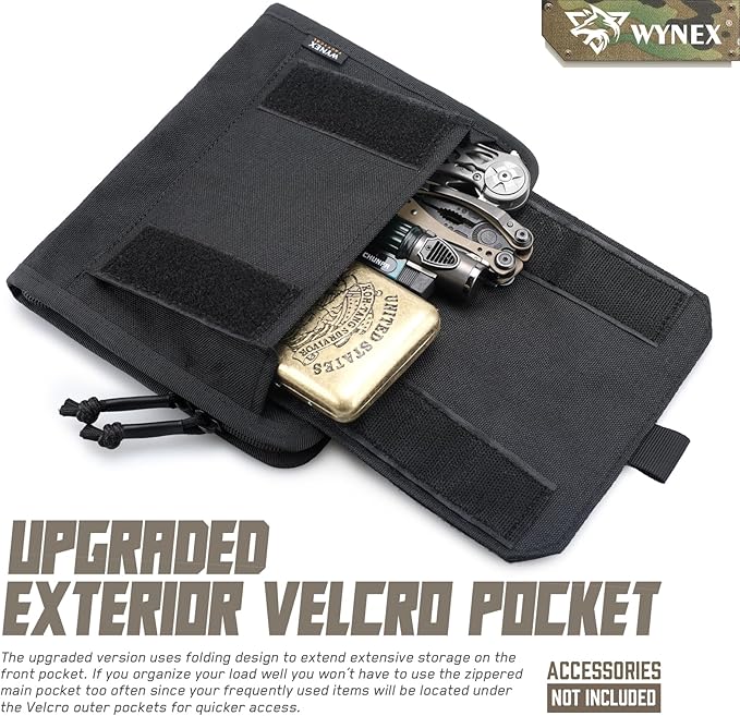 WYNEX Tactical Folding Admin Pouch, Molle Tool Bag of Laser-Cut Design, Utility Organizer EDC Medical Bag Modular Pouches Tactical Attachment Waist Pouch Include U.S Patch