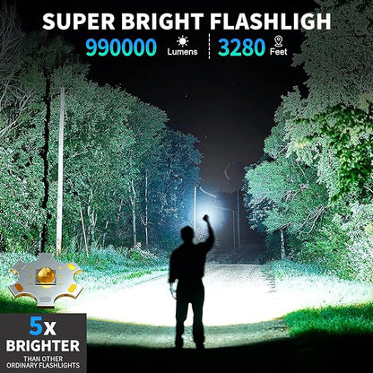 LED Rechargeable Flashlights 990000 High Lumens, Super Bright Flashlight High Power Flash Light with 7 Modes, 15H Running Time, IPX7 Waterproof Handheld Flashlight for Home Camping