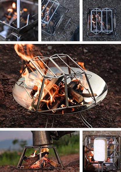 CAMPINGMOON Collapsable Campfire Cooking Stand Trivat Stainless Steel for Open Fire Camping Outdoor MT-2-ST
