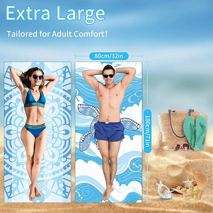 FISHEAL Microfiber Oversized Turkish Beach Towel - 2 Pack Sand Free Thin Quick Dry Compact Towels 71"x32" Extra Large Lightweight Travel Swimming Pool Yoga Gym Sports Essentials Gift for Adults