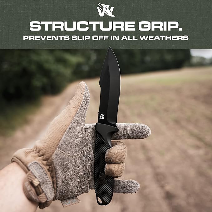 WOLF-II Full Tang Survival Knife with Sheath and Multi Lok - Strong Tactical Fixed Blade Knife - Made of D2 Steel - Bushcraft and Camping Knife - EDC Outdoor Knife with TPE Handle