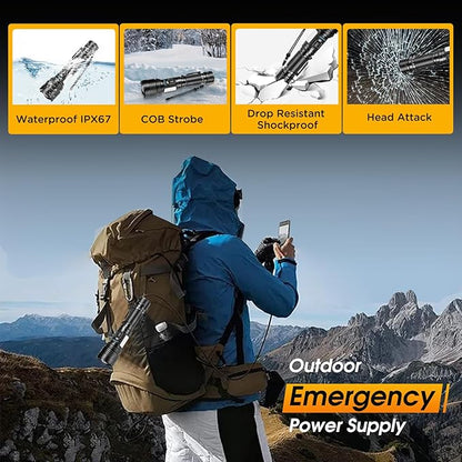 LED Flashlights High Lumens Rechargeable，990000 Lumens Super Bright Flashlight，High Powered Flashlight Zoomable，7 Modes，IPX67 Waterproof，Powerful Tactical Flashlight for Emergencies，Camping