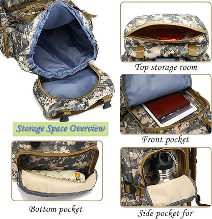 70L Waterproof Hiking Daypack Large Hiking Backpack, Hunting Camping Rucksack Backpack for Men Outdoor Sports Backpack (Plateau Camouflage)