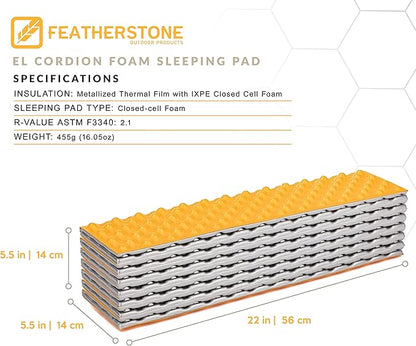 Featherstone Outdoor El Cordion Insulated R-Value 2.1 Sleeping Pad Closed Cell Foam Mat for Ultralight Backpacking Thru-Hiking and Camping